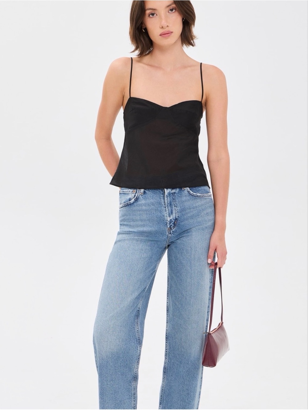 Reformation Alouette Organza Semi Sheer Tank Black